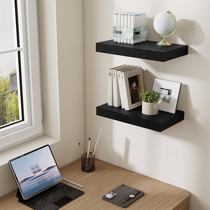 Dreamland 16 Inch Long Floating Shelves in Black, 6.7 Inch Deep Floating Shelf - Image 2