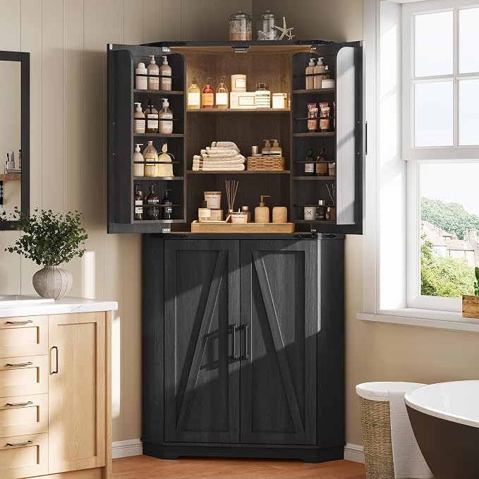 Dripex 71" Corner Cabinet Black, Farmhouse Kitchen Pantry Cabinet by Dripex