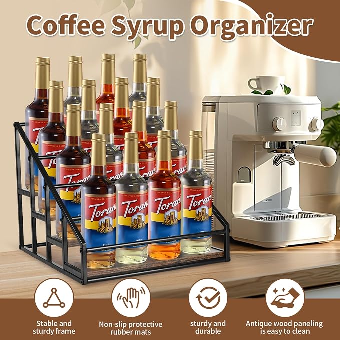 YQBRAO Coffee Syrup Rack Organizer, Liquor Bottle Display Shelf, Water cup - Image 2