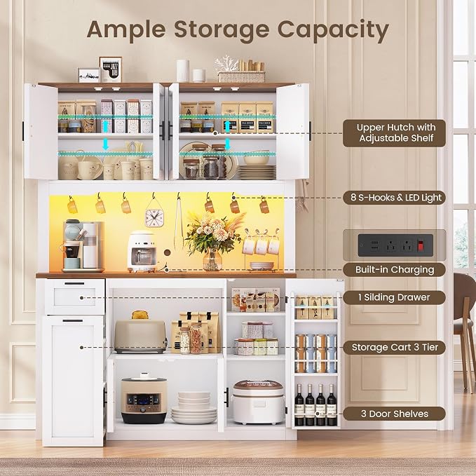 Itaar 71" Pantry Cabinet with Charging Station and LED Light, Kitchen Pantry - Image 5