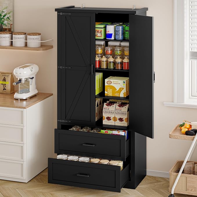 BORNOON Pantry Organizers and Storage Cabinet, 71” Barn Door White Kitchen - Image 8