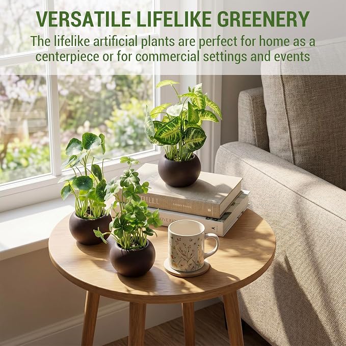 MyGift Modern Trio of Artificial Assorted Green Leaf Plants Potted in - Image 2