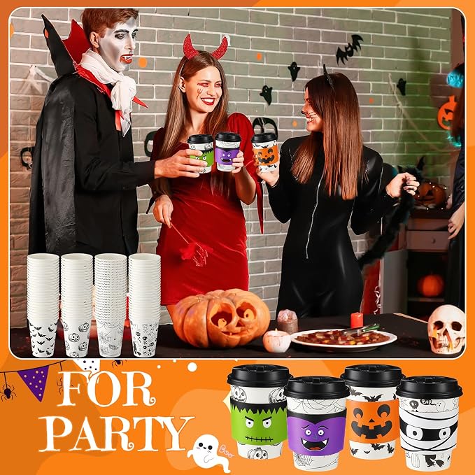Umigy 100 Pack Halloween Disposable Coffee Cups 12 oz Paper Coffeeware - Image 6