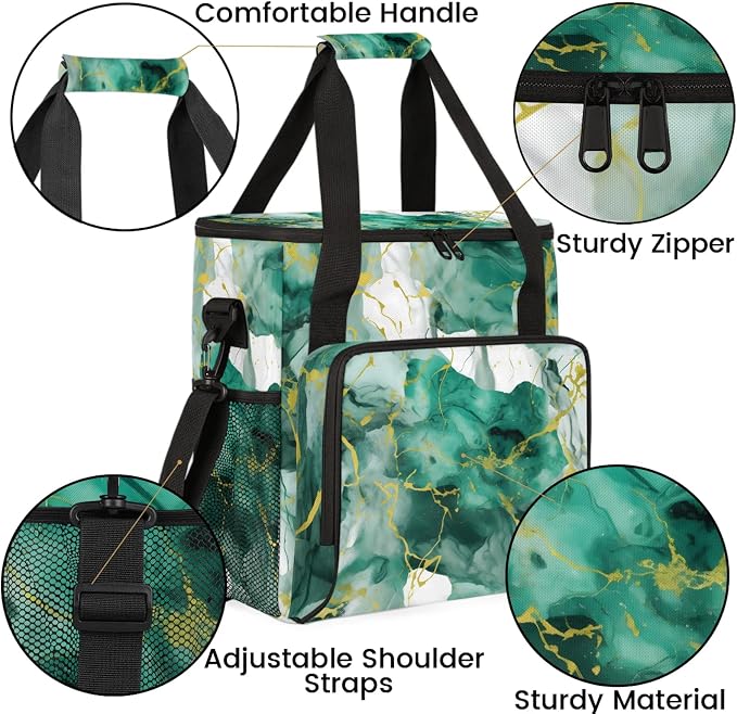 Green Gold Marble Coffee Maker Carring Bag, Large Insulated Storage Organizer - Image 6