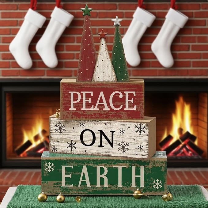 Lineshading 4 Pcs Christmas Table Decoration Wooden Christmas Tree Sign Winter - Image 7