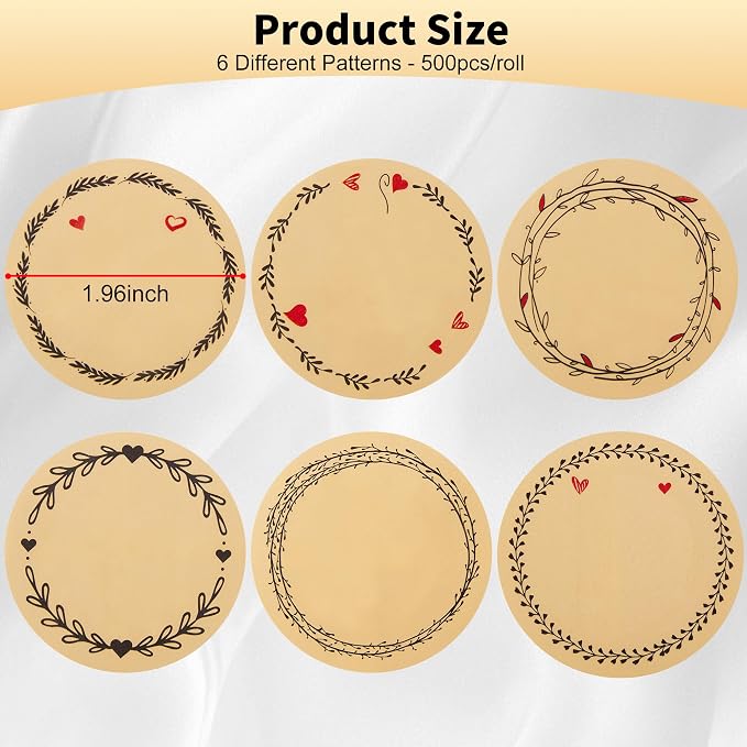 500pcs 2" Label Stickers for Jars and Lids, 6 Different Wreath Designs - Image 2
