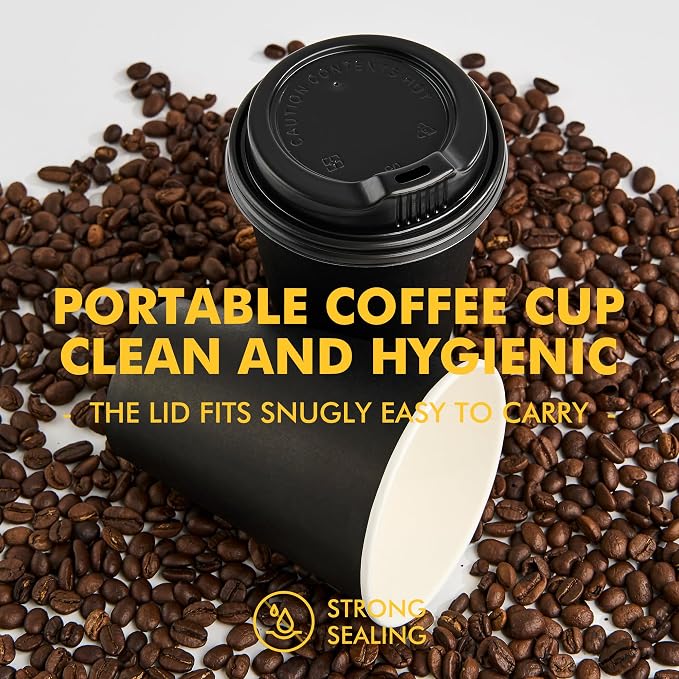 RACETOP 12 oz Paper Coffee Cups, 100 Pack Black Disposable Coffee Cups - Image 3