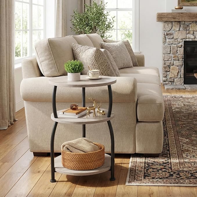 Round Side Table, 3-Tier End Table - Image 2