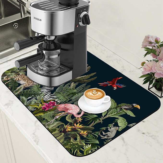 Jungle Animals Coffee Mat Tropical Dish Drying Mat by Unknown