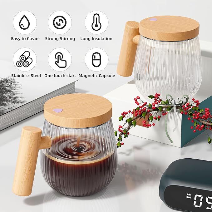 Mihoho Electric Self Stirring Coffee Mug 2Pcs Set, 400ml Mixing Mug, High Speed - Image 2