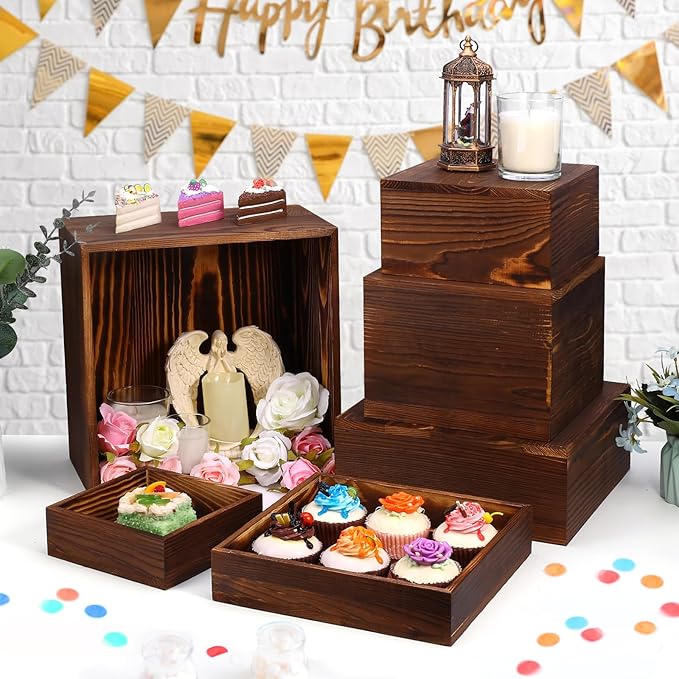 6 Pack Wooden Risers Display Stands Rustic Wood Cake & Cupcake Stands - Image 5