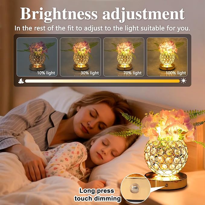 Pink Artificial Hydrangea Flower Lamp, 3 Color Dimmable Touch Control Night - Image 2