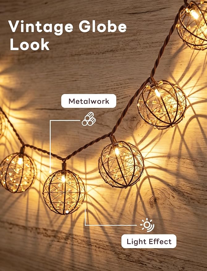 Abeja LED Outdoor Patio Lights, 8.5Ft Beaded Copper Wire Ball Style Lantern - Image 5