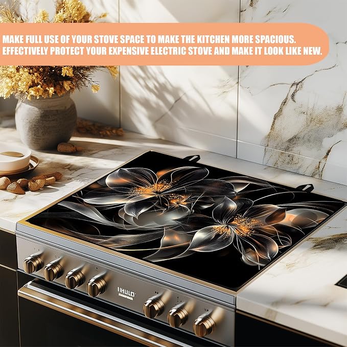 28"x20" Anti-Slip Electric Stove Top Cover Black flowers Foldable - Image 5