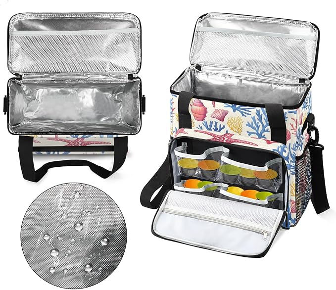 Coastal Starfish Seashell Coffee Maker Carring Bag, Large Insulated Storage - Image 3