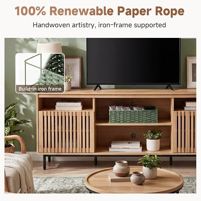 StorageWorks Sage Green Paper Rope Bathroom Basket Organizer and Storage - Image 3
