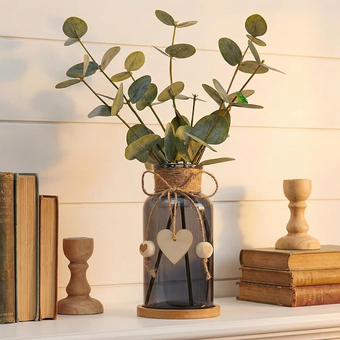 Artificial Eucalyptus Greenery Stems in Glass Vase - Image 6