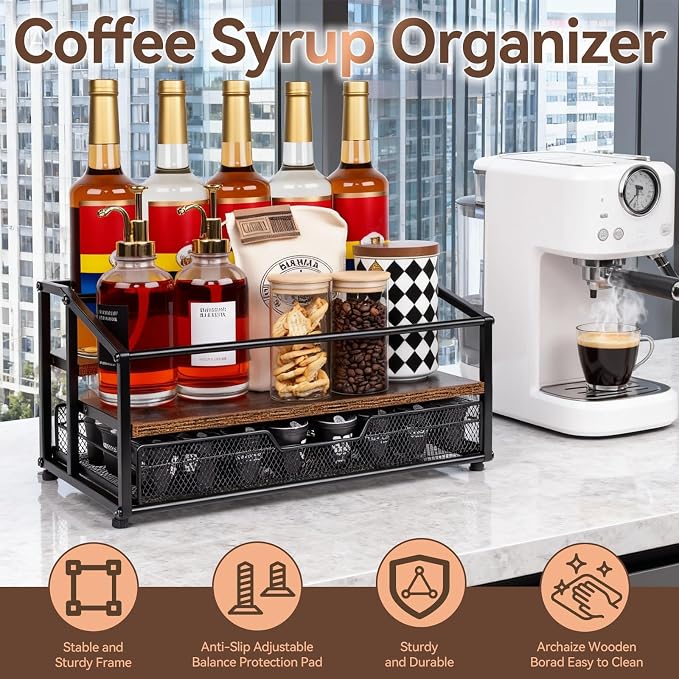 kimilus Coffee Syrup Rack Organizer, 3-Tier 10 Bottle Syrup Rack - Image 9