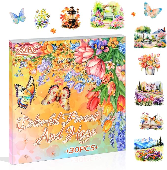 30 Sheets Precut Colorful Garden Landscape Stickers Book by Dwpetzo
