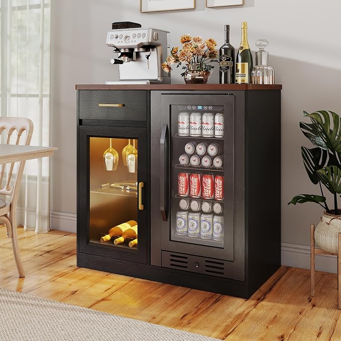 Verano Garden Coffee Bar with Mini Fridge Space, Liquor Cabinet with LED Light - Image 7