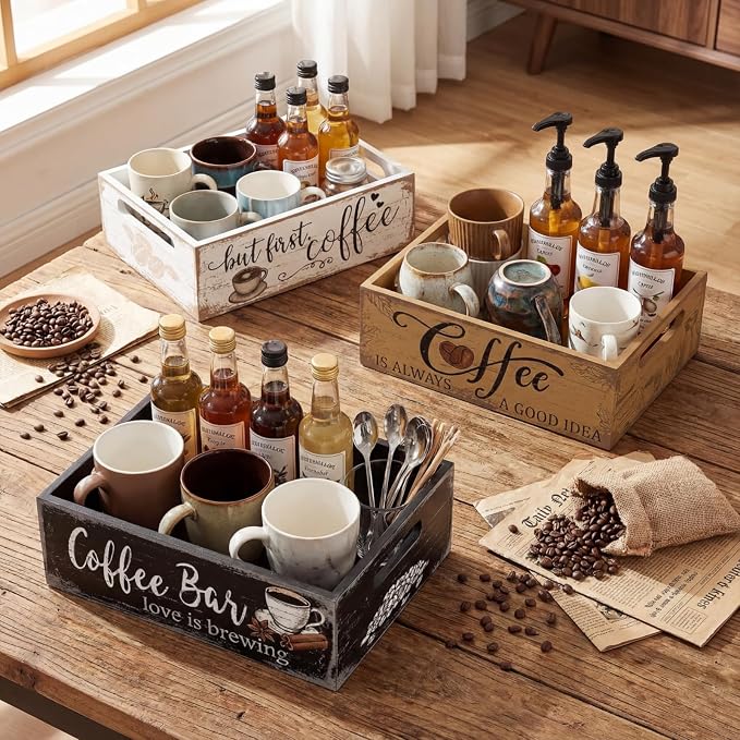 3 Pcs Coffee Station Organizer Wood Countertop Coffee Accessories Organizer - Image 5