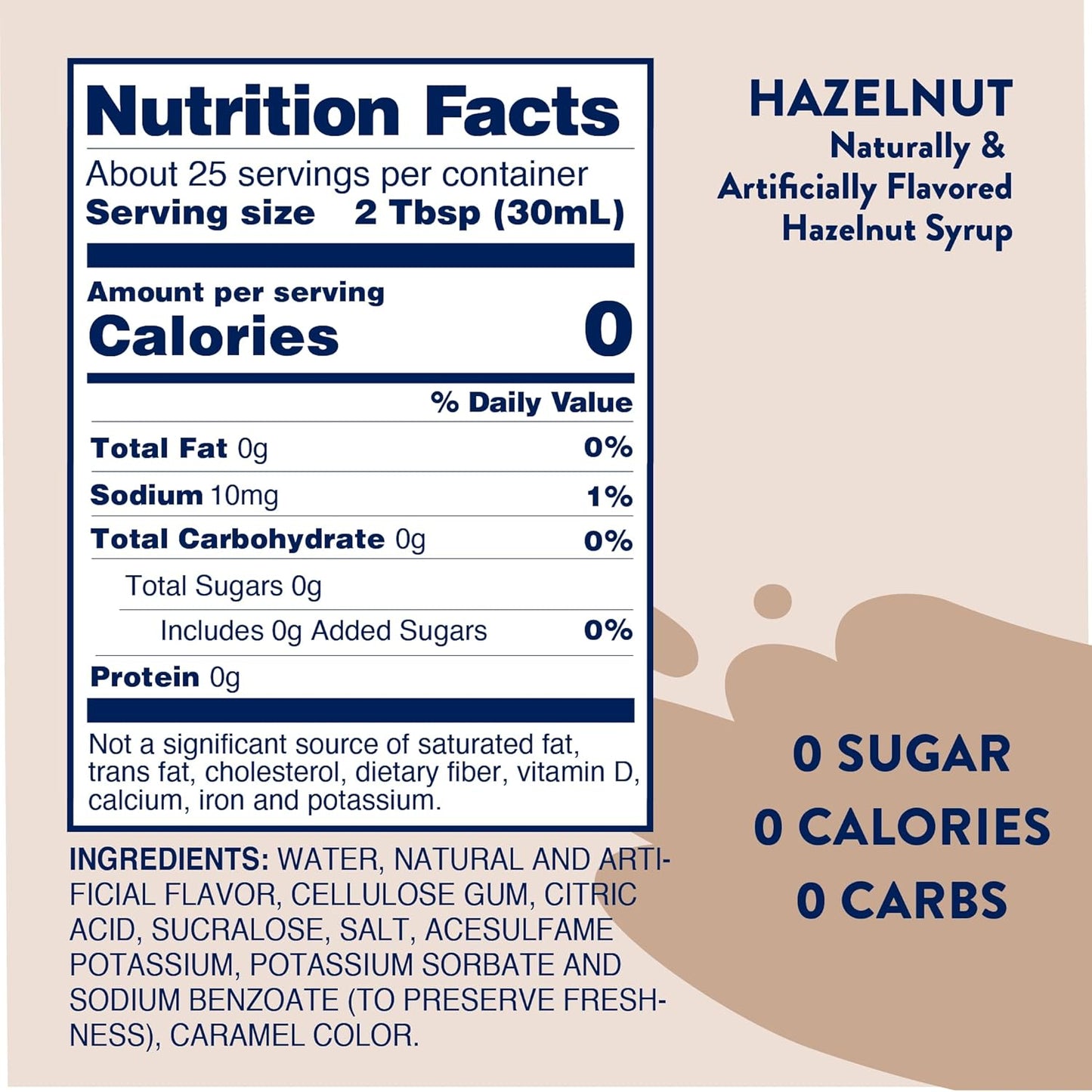 Jordan's Skinny Syrups Sugar Free Coffee Syrup, Hazlenut Flavor Drink Mix, Zero Calorie Flavoring for Chai Latte, Protein Shake, Food and More, Gluten Free, Keto Friendly, 25.4 Fl Oz, 1 Pack