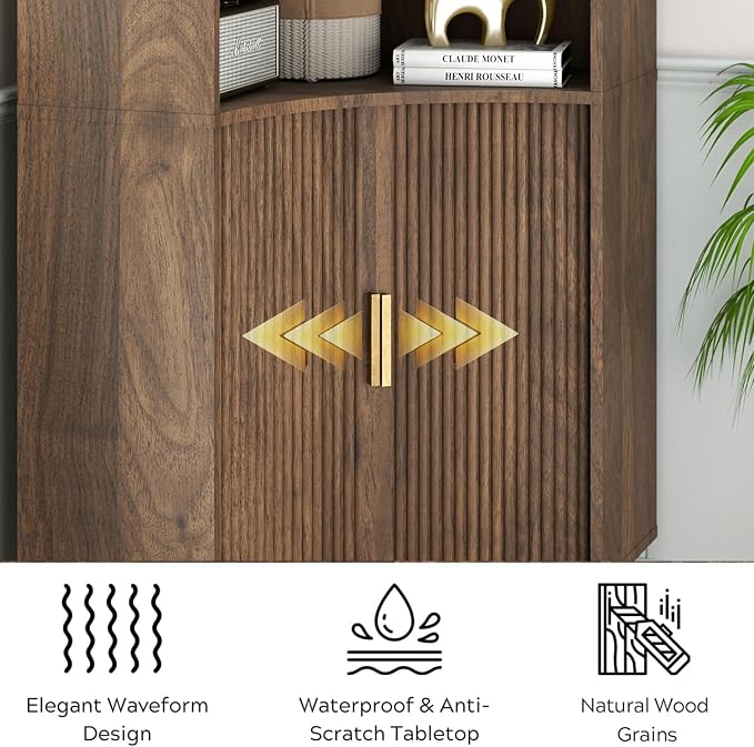 Fluted Corner Cabinet with Open Storage, Modern Floor Cabinets with Sliding - Image 6
