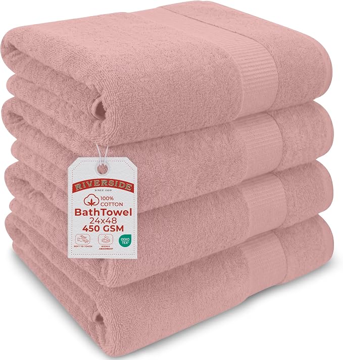 RIVERSIDE Medium Bath Towel Set of 4, 24x48 Inches – 100% Ring-Spun Cotton Bath by RIVERSIDE