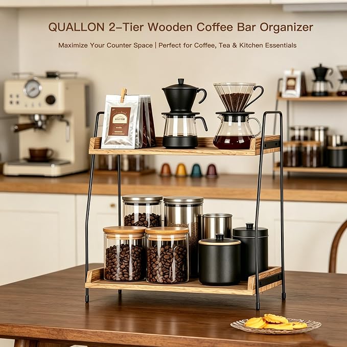 QUALLON Coffee Bar Accessories and Organizer, Coffee Station Organizer 2 Tier - Image 4