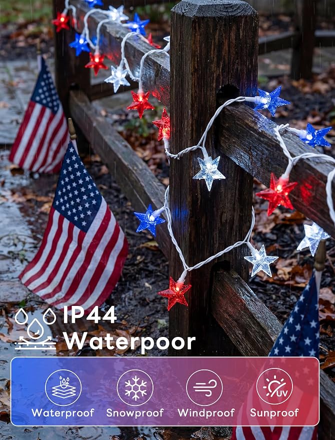 35 LED Patriotic Star String Lights, 13.6FT 4th of July Red White and Blue - Image 3