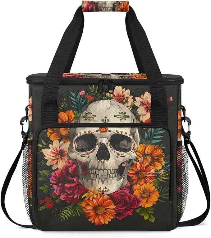 Sugar Flower Skull Floral Gothic Coffee Maker Carring Bag, Large Insulated by Home