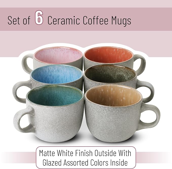 BTaT- Porcelain Coffee Mugs Set, 14 oz, 6 Pack, Ceramic Coffee Mugs, Matte - Image 3