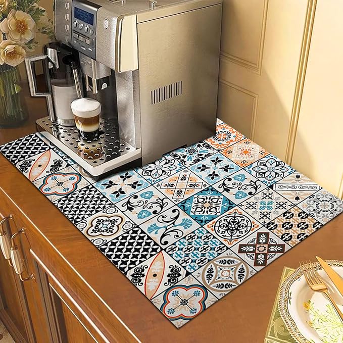 Mandala Boho Dish Drying Mats For Kitchen Counter Dryer Coffee Maker Bar Mat by CAPASIN