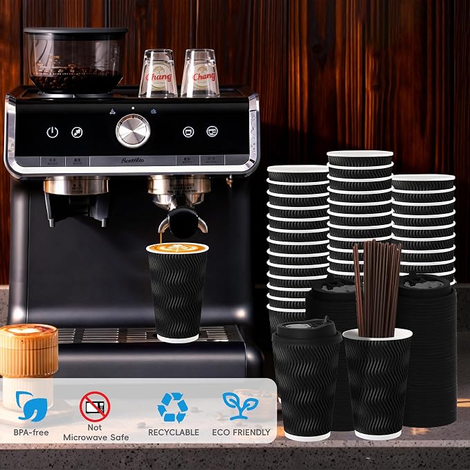 16 oz 100 Pack Corrugated Ripple Wall Disposable Coffee Cups - Image 2