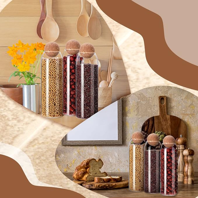 Cunhill 3 Pcs Glass Jar with Ball Cork Lid Decorative Round Bottle Sealed - Image 6