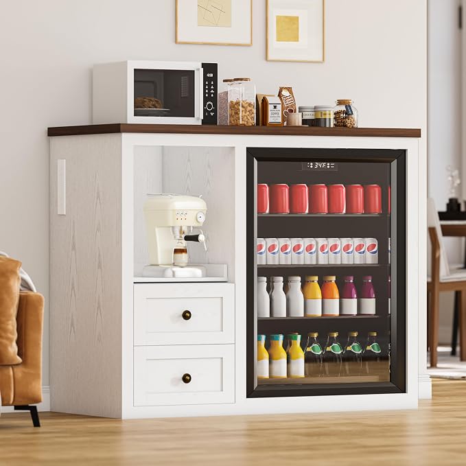 47.2" Coffee Bar Cabinet with Fridge Space, Farmhouse Mini Fridge Cabinet with by DalyLuxa