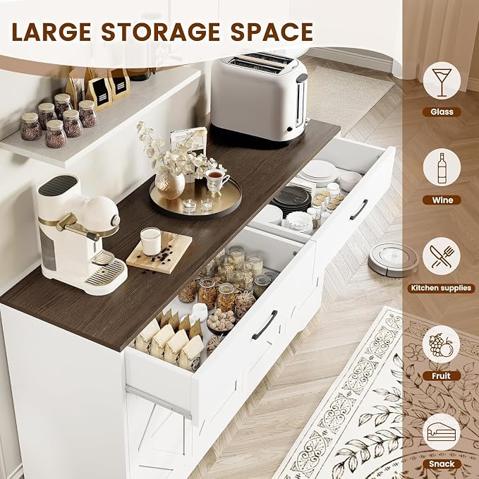 Sideboard Buffet Cabinet with Storage, 55.1" Large Kitchen Storage Sideboard - Image 4