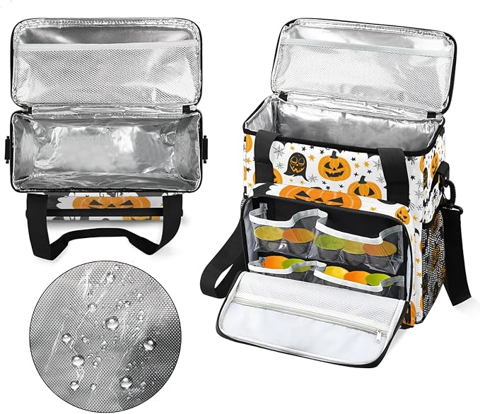Halloween Pumpkin Bat Theme Coffee Maker Carring Bag, Large Insulated Storage - Image 3