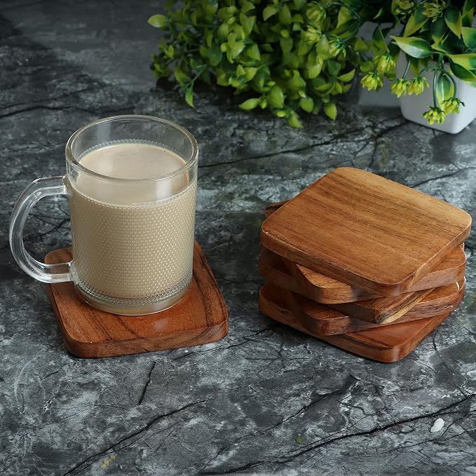 Acacia Wood Handcrafted Set of 6 Square Coasters - Image 5