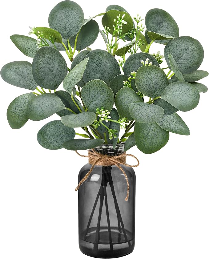 Der Rose 13.5" Fake Plants for Black Bathroom Decor Artificial Eucalyptus Stems by DerRose