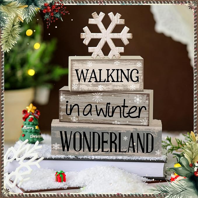 Moucuny 4 Pcs Winter Table Decorations Wooden Snowflake Decor Winter Tiered - Image 2
