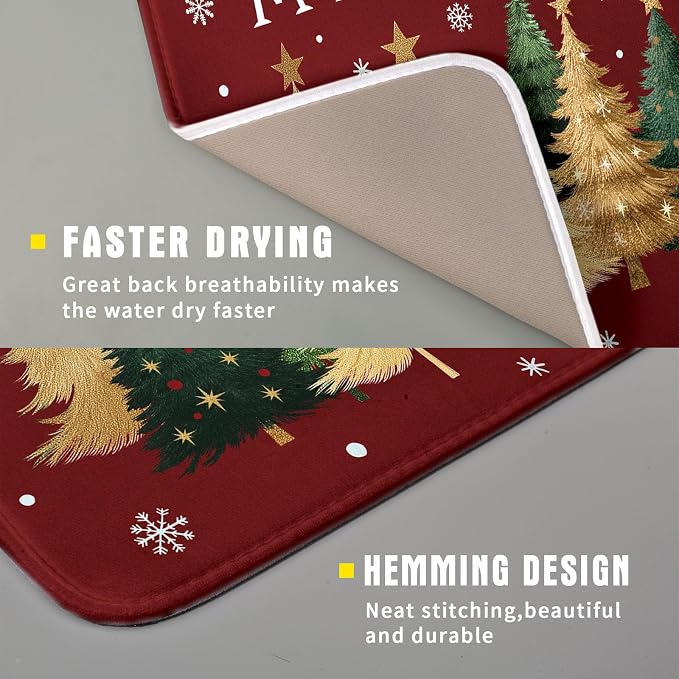 Xmas Tree Red Dish Drying Mat for Kitchen Counter, Winter Snowflake Drying Mat - Image 3
