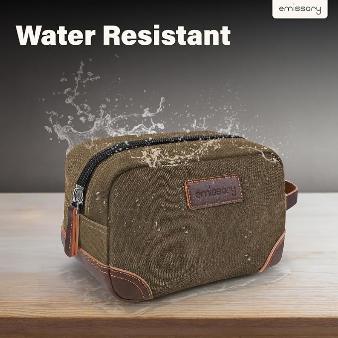 emissary Men's Canvas Travel Toiletry Bag, Leather Dopp Kit - Image 6