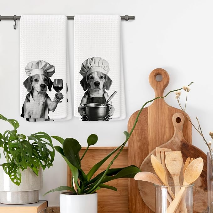 Funny Chef Beagle Kitchen Towels Set of 2, Beagle Dog Gifts - Image 2