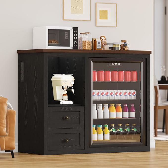 47.2" Coffee Bar Cabinet with Mini Fridge Space, Farmhouse Wine Bar Cabinet by DalyLuxa