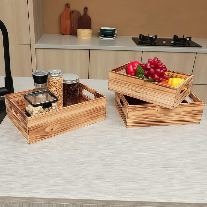 PHOENANCEE Wood Crates For Display, Rustic Crate Storage Decorative Boxes Set - Image 2
