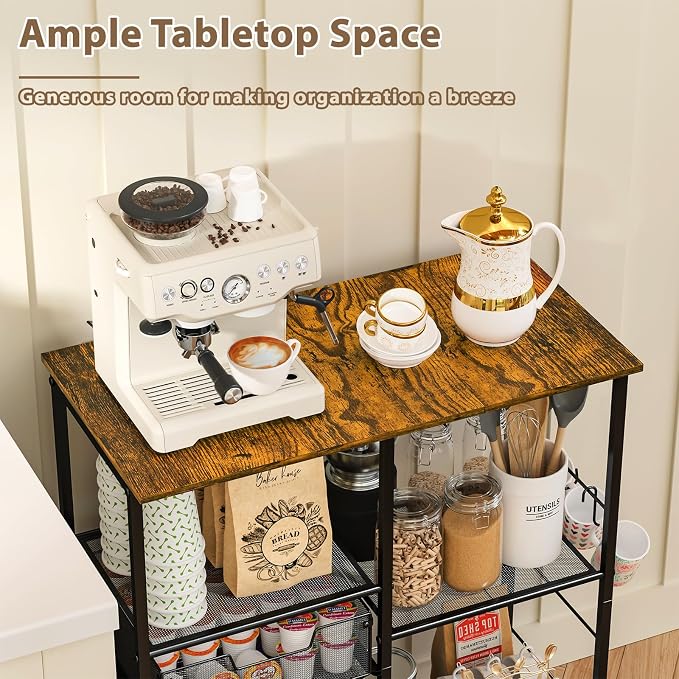 Rolling Microwave Cart with Storage, Microwave Stand with Drawers, Kitchen - Image 2