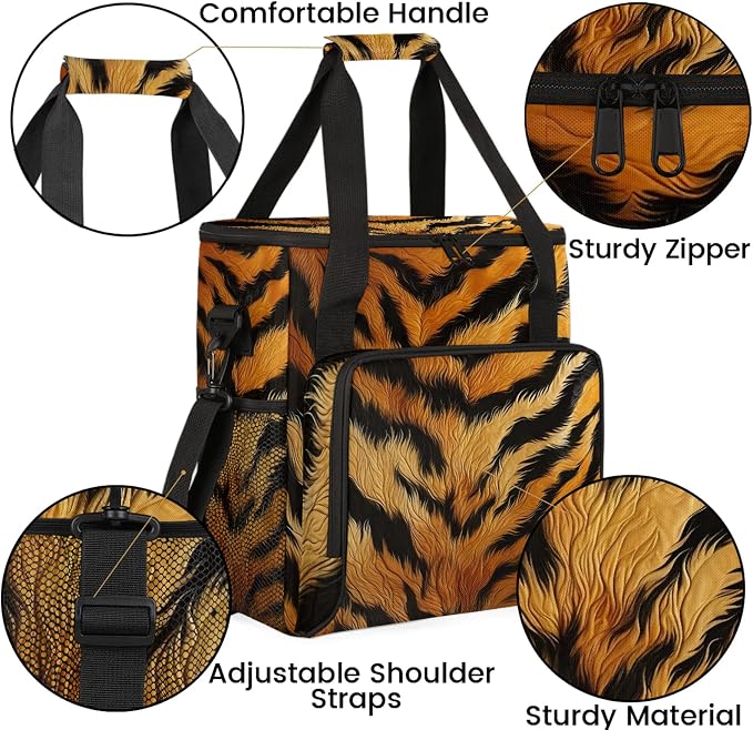 Tiger Print Coffee Maker Carring Bag, Large Insulated Storage Organizer Case - Image 6