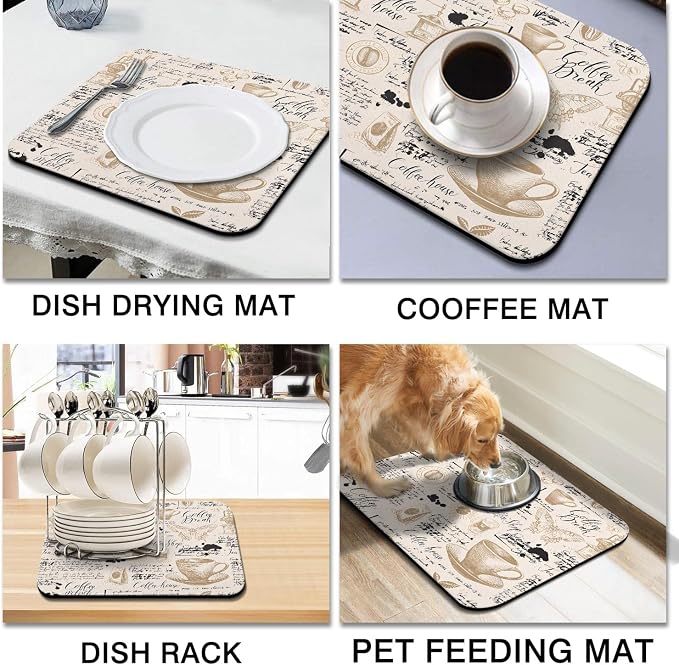 Coffee Bar Mat Accessories for Countertop Absorbent Hide Stain Rubber Backed - Image 2