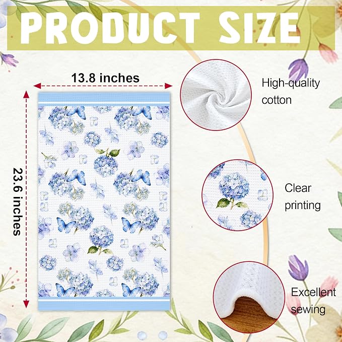 Blue Hydrangea Kitchen Towels, Summer Flowers Absorbent Hand Towel - Image 2